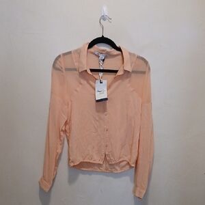 American Rag Cie Orange Long Sleeve Button Down Crop Top